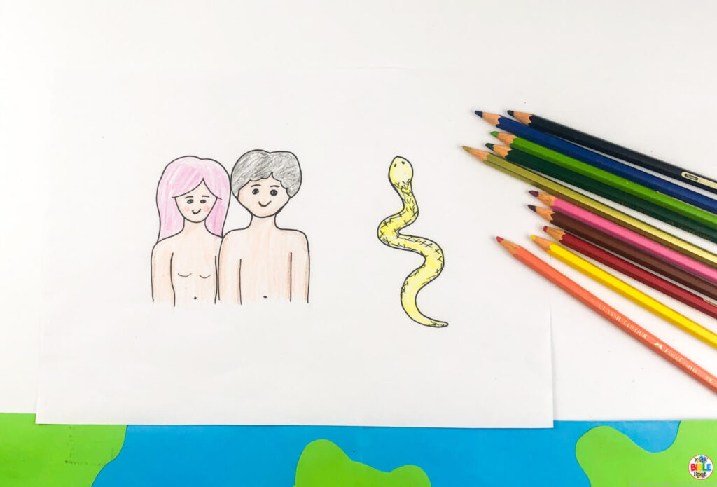 colored in adam and eve templates for bible craft for kids
